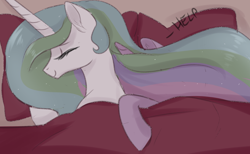 Size: 1280x786 | Tagged: safe, artist:verawitch, deleted from derpibooru, imported from derpibooru, princess celestia, twilight sparkle, alicorn, pony, bed, cute, cutelestia, eyes closed, female, help, lesbian, long mane, missing accessory, on side, shipping, side, sillestia, silly, sleeping, smiling, twilestia, twilight sparkle (alicorn)