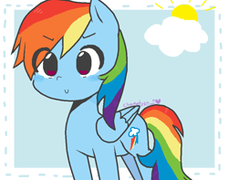 Size: 822x648 | Tagged: safe, artist:chametzkiwi, imported from derpibooru, rainbow dash, cloud, female, solo, sun