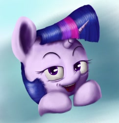 Size: 461x475 | Tagged: safe, artist:neitronik, imported from derpibooru, twilight sparkle, pony, creepy, female, happy, lidded eyes, solo, tired, uncanny valley