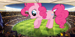 Size: 3000x1500 | Tagged: safe, artist:quasdar, artist:theotterpony, imported from derpibooru, pinkie pie, pony, australia, australian football, fremantle, giant pony, giantess, hawthorn, highrise ponies, irl, macro, perth, photo, ponies in real life, stadium