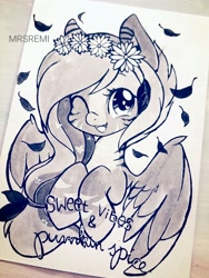 Size: 1200x1600 | Tagged: safe, artist:mrsremi, imported from derpibooru, oc, oc only, flower, monochrome, solo, traditional art