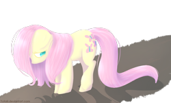 Size: 1000x600 | Tagged: safe, artist:yutaiii, imported from derpibooru, fluttershy, female, floppy ears, looking away, looking down, solo, wingless