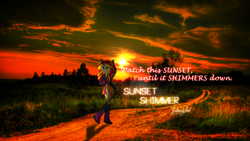 Size: 1920x1080 | Tagged: safe, artist:fluttershyikmal, artist:theshadowstone, imported from derpibooru, sunset shimmer, human, equestria girls, ears, equestria girls in real life, field, irl, pathway, photo, shadow, signature, solo, sunset, vector, wallpaper