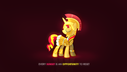 Size: 1920x1080 | Tagged: safe, artist:antylavx, artist:sikander, imported from derpibooru, sunset shimmer, pony, unicorn, armor, eyes closed, female, glow, glowing, gradient background, helmet, roman, solo, vector, wallpaper