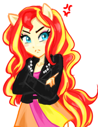 Size: 900x1170 | Tagged: safe, artist:bbqgoth, imported from derpibooru, sunset shimmer, equestria girls, clothes, crossed arms, female, ponied up, solo