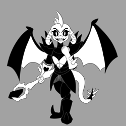 Size: 1280x1280 | Tagged: safe, artist:midnight-wizard, imported from derpibooru, princess ember, dragon, bloodstone scepter, clothes, cosplay, costume, dragon lord ember, female, monochrome, solo, undertale, undyne, undyne the undying