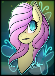 Size: 1600x2200 | Tagged: safe, artist:cosmicchrissy, imported from derpibooru, fluttershy, pony, bust, cutie mark eyes, ear fluff, female, hair over one eye, looking at you, mare, portrait, solo, wingding eyes