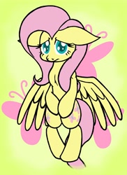 Size: 2913x4000 | Tagged: safe, artist:enzomersimpsons, imported from derpibooru, fluttershy, pony, bipedal, cutie mark background, female, shy, solo, wings