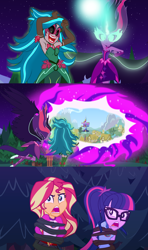 Size: 1920x3240 | Tagged: safe, artist:dashiemlpfim, artist:mixiepie, artist:pink1ejack, artist:sketchmcreations, artist:twimix, artist:yoshigreenwater, imported from derpibooru, gaea everfree, gloriosa daisy, sci-twi, sunset shimmer, twilight sparkle, equestria girls, legend of everfree, bondage, equestria is doomed, midnight sparkle, rift, vector, vine, xk-class end-of-the-world scenario