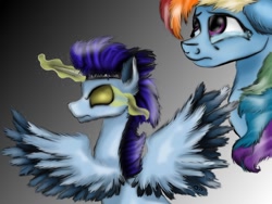 Size: 1024x768 | Tagged: safe, artist:neonspirit17, imported from derpibooru, rainbow dash, soarin', pony, fanfic:piercing the heavens, artificial horn, crying, fake horn, fanfic, fanfic art, male, shipping, soarindash, straight