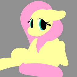 Size: 600x600 | Tagged: safe, artist:one$hot, imported from derpibooru, fluttershy, pegasus, pony, female, floppy ears, gray background, lineless, mare, minimalist, simple background, sitting, solo