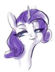 Size: 922x1207 | Tagged: safe, artist:helloiamyourfriend, imported from derpibooru, rarity, pony, bust, colored sketch, explicit source, female, portrait, simple background, sketch, smiling, solo, white background