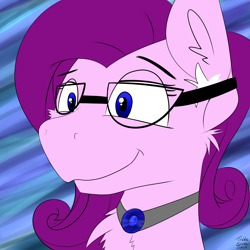 Size: 4000x4000 | Tagged: safe, artist:treble sketch, imported from derpibooru, oc, oc only, oc:amethyst dust, pony, commission, glasses, jewelry, necklace, smiling, solo