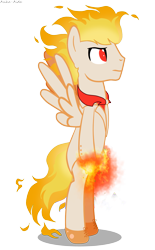 Size: 2845x4579 | Tagged: safe, artist:asika-aida, imported from derpibooru, oc, oc only, oc:kervin, pegasus, pony, rapidash, absurd resolution, bipedal, clothes, commission, fire, high res, male, pegasus oc, solo, stallion, suit