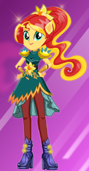 Size: 278x534 | Tagged: safe, artist:unicornsmile, imported from derpibooru, sunset shimmer, equestria girls, boots, clothes, crystal guardian, female, high heel boots, lipstick, musketeer, pants, ponied up, solo, starsue