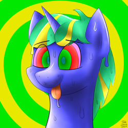 Size: 4000x4000 | Tagged: safe, artist:treble sketch, imported from derpibooru, oc, oc only, oc:treble sketch, goo pony, original species, pony, unicorn, commission, female, hypnosis, kaa eyes, mare, smiling, solo, swirly eyes, tongue out