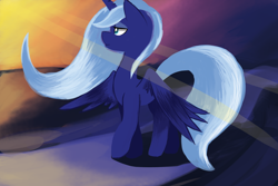 Size: 5400x3600 | Tagged: artist needed, safe, artist:purpleblackkiwi, imported from derpibooru, princess luna, alicorn, pony, absurd resolution, colored pupils, crepuscular rays, female, noon, s1 luna, solo, spread wings, sunlight