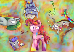 Size: 1089x767 | Tagged: safe, artist:neitronik, imported from derpibooru, discord, limestone pie, marble pie, maud pie, pinkie pie, chaos, cyrillic, russian, vulgar