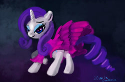 Size: 2000x1300 | Tagged: safe, artist:xbi, imported from derpibooru, rarity, pony, 30 minute art challenge, abstract background, clothes, dress, female, lidded eyes, raised hoof, solo