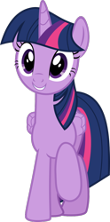 Size: 534x1080 | Tagged: safe, artist:iknowpony, imported from derpibooru, twilight sparkle, alicorn, pony, a hearth's warming tail, .svg available, female, folded wings, grin, hooves, horn, looking at you, mare, raised hoof, simple background, smiling, solo, transparent background, twilight sparkle (alicorn), vector, wings