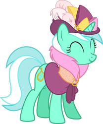 Size: 900x1080 | Tagged: safe, artist:iknowpony, imported from derpibooru, lyra heartstrings, pony, unicorn, a hearth's warming tail, .svg available, clothes, cutie mark, eyes closed, female, hat, hooves, horn, mare, show accurate, simple background, smiling, solo, transparent background, vector