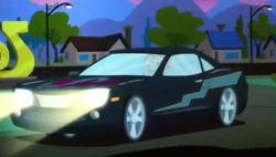Size: 1204x685 | Tagged: safe, artist:fuzzyfurvert, edit, edited screencap, imported from derpibooru, screencap, sonata dusk, sunset shimmer, equestria girls, legend of everfree, car, chevrolet camaro, cutie mark, fanfic, fanfic art, female, hyundai, hyundai sonata, implied shipping, implied siren, lame joke, lesbian, shipping, solo, sunata, supercar