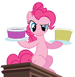 Size: 1866x1928 | Tagged: safe, artist:rayne-feather, imported from derpibooru, pinkie pie, earth pony, pony, season 2, secret of my excess, cake, female, food, hoof hold, raised eyebrow, simple background, solo, transparent background, vector