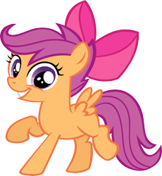 Size: 3035x3305 | Tagged: safe, artist:ironm17, imported from derpibooru, scootaloo, pony, somepony to watch over me, apple bloom's bow, bow, dancing, female, hair bow, looking at you, simple background, smiling, solo, transparent background, vector