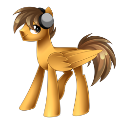 Size: 2502x2429 | Tagged: safe, artist:scarlet-spectrum, imported from derpibooru, oc, oc only, oc:compylight, pegasus, pony, brown hair, commission, headphones, male, simple background, smiling, solo, stallion, transparent background