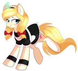Size: 1024x937 | Tagged: safe, artist:daydreamsyndrom, imported from derpibooru, oc, oc only, oc:vive, pony, unicorn, bow, clothes, cuffs (clothes), dress, female, glowing horn, hair bow, magic, maid, mare, solo