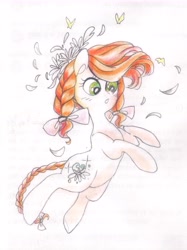 Size: 8688x11616 | Tagged: safe, artist:pinkablue, imported from derpibooru, oc, oc only, oc:flowering, butterfly, pony, absurd resolution, braid, braided tail, flower, flower in hair, low quality, petals, solo