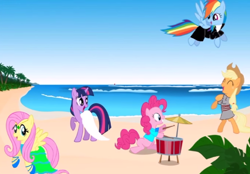 Size: 678x473 | Tagged: artist needed, safe, imported from derpibooru, applejack, fluttershy, pinkie pie, rainbow dash, twilight sparkle, clothes, drums, musical instrument, promise (audio drama)