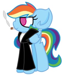Size: 604x706 | Tagged: safe, artist:thefanficfanpony, imported from derpibooru, rainbow dash, pony, cigarette, clothes, female, greaser, jacket, leather jacket, simple background, solo, white background