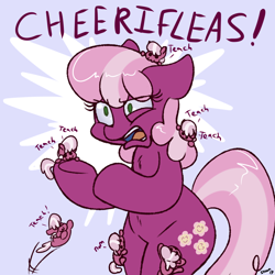Size: 800x800 | Tagged: safe, artist:skoon, imported from derpibooru, cheerilee, earth pony, pony, oh dat cheerilee, :3, bipedal, cheeribetes, chest fluff, climbing, cute, dialogue, eye clipping through hair, eye twitch, eyes closed, female, fleas, floppy ears, fluffy, frown, glare, jumping, mare, micro, multeity, nom, open mouth, parasite, pointing, pun, self paradox, self ponidox, smiling, solo focus, story in the comments, tiny ponies, underhoof, visual pun, wat, wide eyes, x3