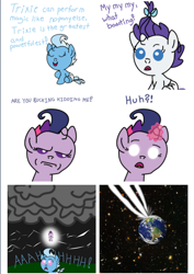 Size: 900x1273 | Tagged: safe, artist:jrk08004, imported from derpibooru, rarity, trixie, twilight sparkle, pony, unicorn, 2012, are you fucking kidding me, babity, baby, baby pony, baby trixie, babylight sparkle, comic, magic, magic overload