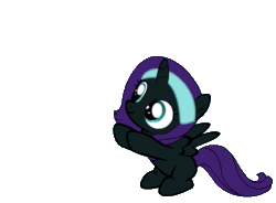 Size: 749x550 | Tagged: safe, artist:sersys, edit, imported from derpibooru, oc, oc only, oc:nyx, alicorn, pony, alicorn oc, animated, cute, female, filly, gif, grimdark source, grin, headband, hoofy-kicks, nyxabetes, offscreen character, open mouth, reaching, simple background, smiling, solo, spread wings, talking, transparent background, upsies, wings