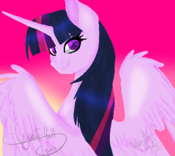 Size: 357x319 | Tagged: safe, artist:couchpotato77, imported from derpibooru, twilight sparkle, alicorn, pony, collaboration, female, looking back, solo, spread wings, twilight sparkle (alicorn)