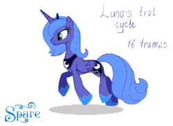 Size: 700x509 | Tagged: safe, artist:stasysolitude, imported from derpibooru, princess luna, alicorn, pony, animated, female, gif, mare, s1 luna, simple background, smiling, solo, trot cycle, trotting, white background