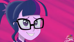 Size: 4800x2700 | Tagged: safe, artist:normgear2, imported from derpibooru, sci-twi, twilight sparkle, equestria girls, absurd resolution, clothes, female, glasses, signature, solo