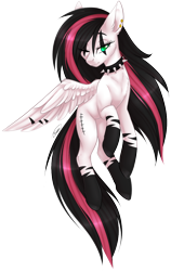 Size: 750x1184 | Tagged: safe, artist:doekitty, imported from derpibooru, oc, oc only, oc:emala jiss, pegasus, pony, choker, female, flying, mare, simple background, solo, spiked choker, transparent background