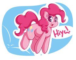 Size: 4200x3300 | Tagged: safe, artist:graphene, imported from derpibooru, pinkie pie, earth pony, pony, absurd resolution, cute, dialogue, diapinkes, female, hi, jumping, looking at you, open mouth, smiling, solo, talking to viewer