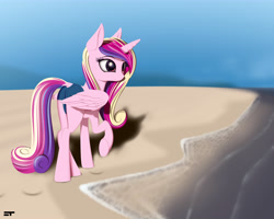 Size: 6000x4800 | Tagged: safe, artist:styroponyworks, imported from derpibooru, princess cadance, alicorn, pony, absurd resolution, beach, butt, clothes, daisy dukes, dock, female, plot, shorts, solo