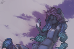Size: 1600x1070 | Tagged: safe, artist:orfartina, imported from derpibooru, oc, oc only, earth pony, pony, eyes closed, on back, solo