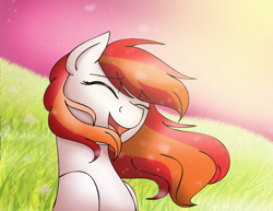 Size: 1280x986 | Tagged: safe, artist:stuflox, imported from derpibooru, oc, oc only, oc:melodic artist, pony, eyes closed, female, grass, mare, singing, solo, sun