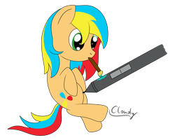 Size: 2000x1600 | Tagged: safe, artist:cloudy95, imported from derpibooru, oc, oc only, oc:primary strike, earth pony, pony, female, mare, mouth hold, paintbrush, pencil, simple background, solo, transparent background