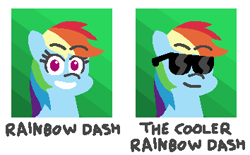 Size: 354x219 | Tagged: safe, artist:threetwotwo32232, imported from derpibooru, rainbow dash, pony, female, solo, sunglasses, yearbook