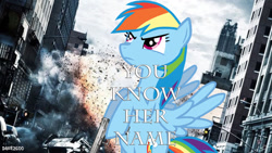 Size: 1600x900 | Tagged: safe, artist:dash2600, imported from derpibooru, rainbow dash, pony, explosion, female, gun, handgun, jason bourne, movie poster, pistol, solo, weapon