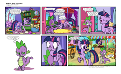 Size: 1920x1181 | Tagged: safe, artist:pencils, imported from derpibooru, spike, twilight sparkle, oc, alicorn, dragon, pony, comic:sunday slice of pony, book, checklist, comic, eye twitch, fabric, globe, logic bomb, mind break, shopping, toilet paper, twilight sparkle (alicorn)