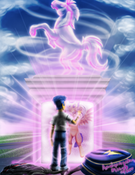 Size: 2550x3300 | Tagged: safe, artist:amalgamzaku, imported from derpibooru, flash sentry, equestria girls, cover art, epic, fanfic, fanfic art, human ponidox, male, portal, self ponidox, solo