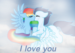 Size: 1024x723 | Tagged: safe, artist:starchildtm, deleted from derpibooru, imported from derpibooru, rainbow dash, soarin', pony, kissing, male, shipping, soarindash, straight, watermark